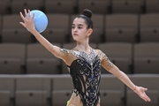 Anna Vakulenko during an exercise with a ball during a control training session