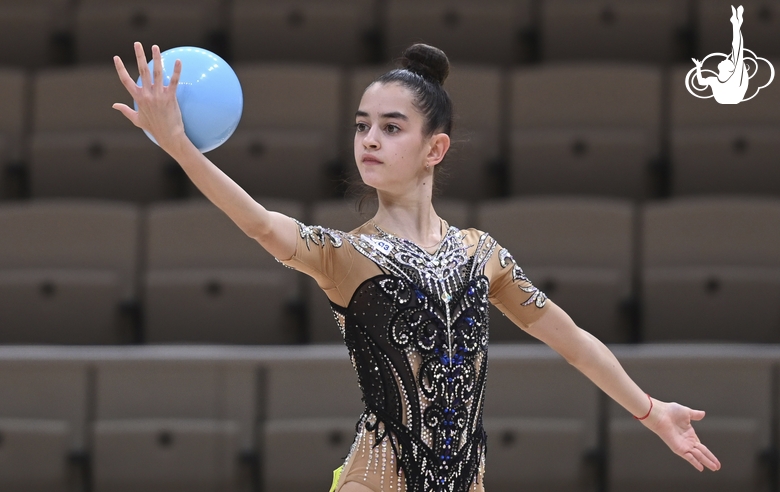 Anna Vakulenko during an exercise with a ball during a control training session