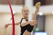 Olga Chernykh during an exercise with a ribbon