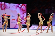 Sirius group gymnasts students during a ribbon exercise.