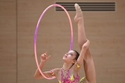 Kristina Voitenko during an exercise with a ball at the control training session