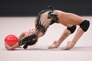 Ksenia Savinova during an exercise with a ball at a control training session