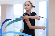 Valeria Medvedeva during an exercise with a ribbon