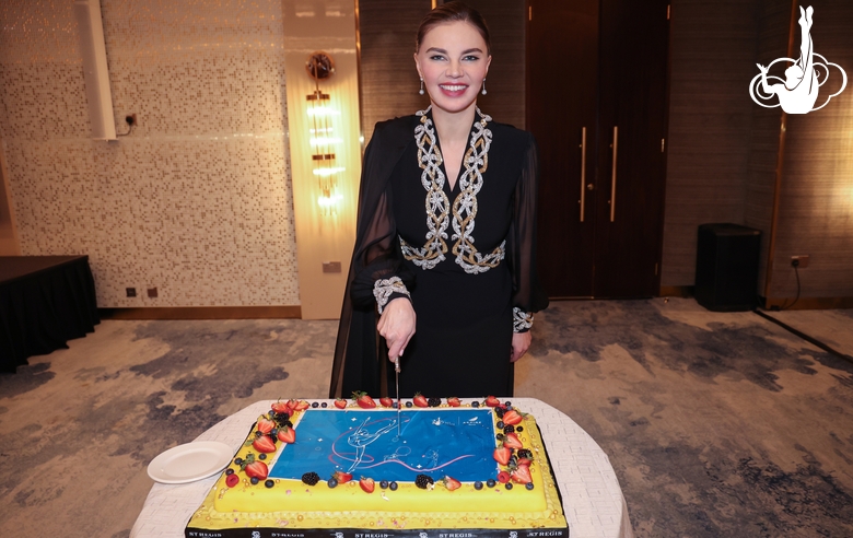 Olympic champion Alina Kabaeva after the awards ceremony of the international Sky Grace Cup tournament in Doha