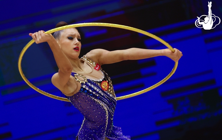 Gymnast during an exercise with a hoop