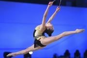 Manuela Gallego Henao during an exercise with clubs