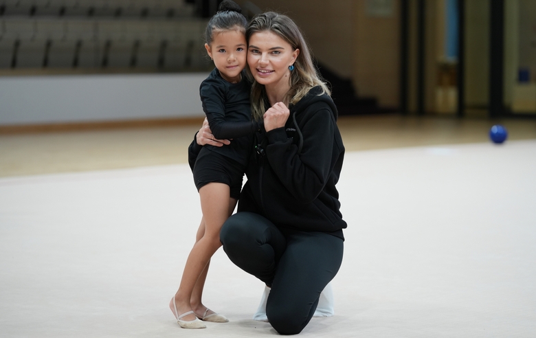 September 6, 2024. Olympic champion Alina Kabaeva with a young gymnast during the selection process