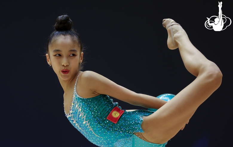 Asel Arapova during an exercise with a ball