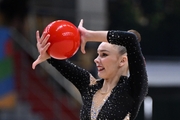 A gymnast during the ball exercise