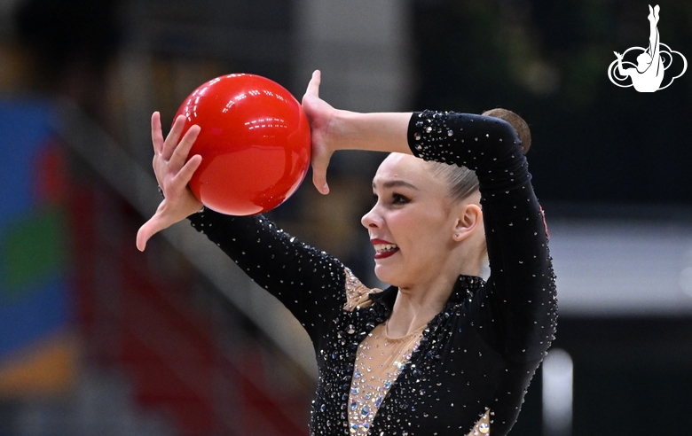 A gymnast during the ball exercise