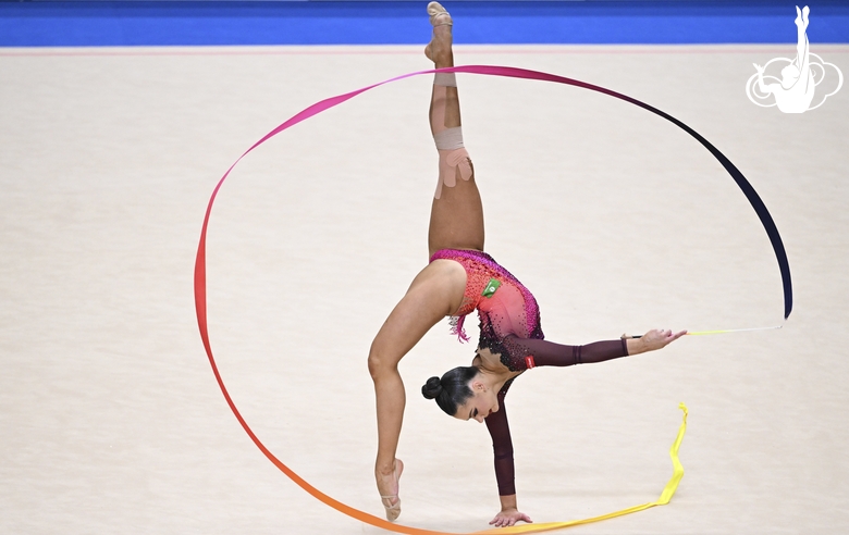 Lala Kramarenko during an exercise with a ribbon