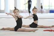 Young gymnasts during training