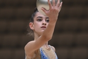 Anna Vakulenko during an exercise with a ball at the assessment training session