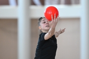 Mariia Borisova during an exercise with a ball during preparation training for the BRICS Games