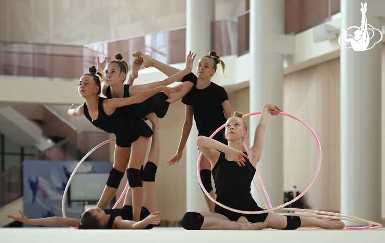 Gymnasts from Belgorod during an exercise with hoops