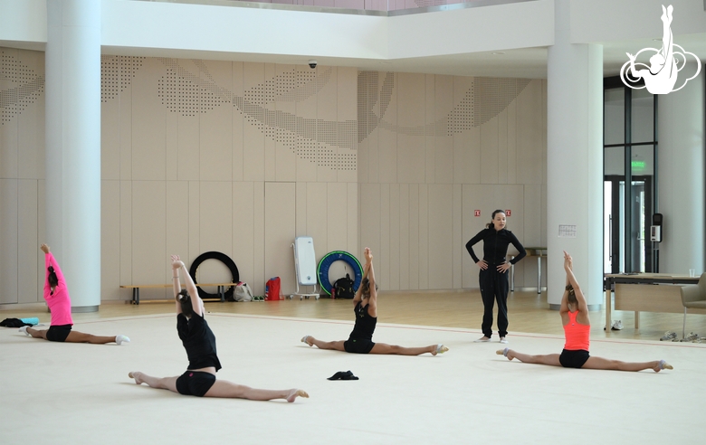 Gymnasts practice during the recovery camp at the Academy