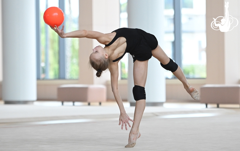 Kristina Voitenko during an exercise with a ball