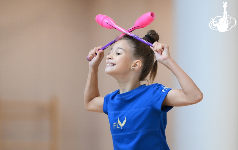 A gymnast during practice at the training camp in the Academy