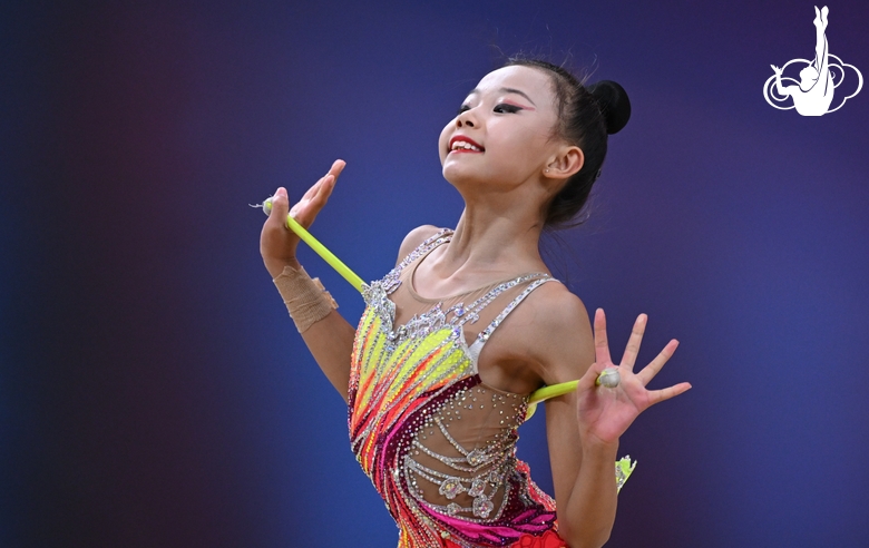A gymnast during the rope exercise