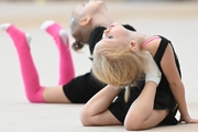 Young gymnasts during training