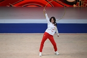 Olympic champion Yulia Barsukova during the Friendship flash mob