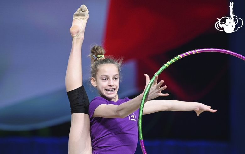 Alisa Kochemazova during an exercise with a hoop at floor testing