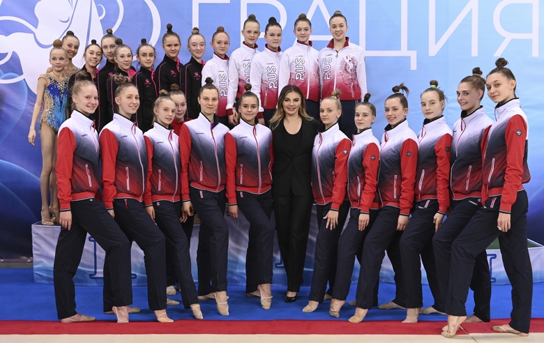 March 18, 2024.  Olympic champion Alina Kabaeva with gymnasts at the interregional tournament of the Far Eastern Federal District and Siberian Federal District according to the rules of the International Sky Grace Rhythmic Gymnastics Clubs Association in Novosibirsk