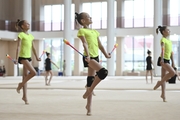 Gymnasts from Belgorod during an exercise with clubs