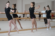 Gymnasts during the training session in the choreography hall