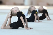 Young gymnasts during training