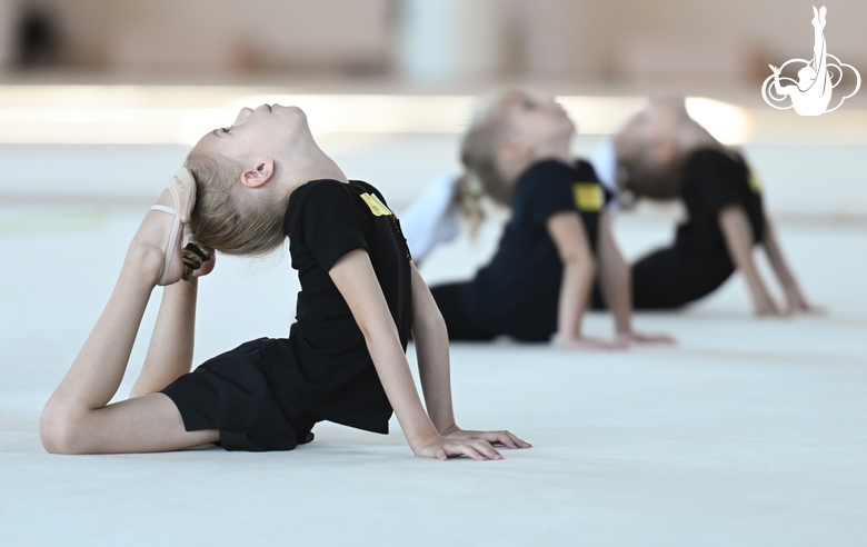 Young gymnasts during training