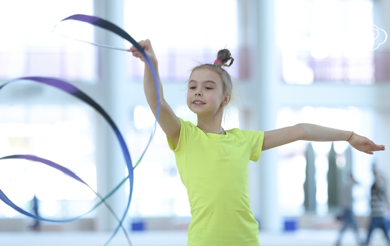 Elvira Belyaeva during an exercise with a ribbon