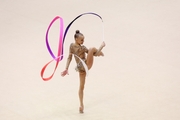 Kristina Voitenko during an exercise with a ribbon