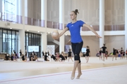 Arina Gvozdetskaya during an exercise with a ball