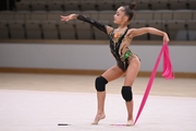 Ksenia Savinova during an exercise with a ribbon at a control training session