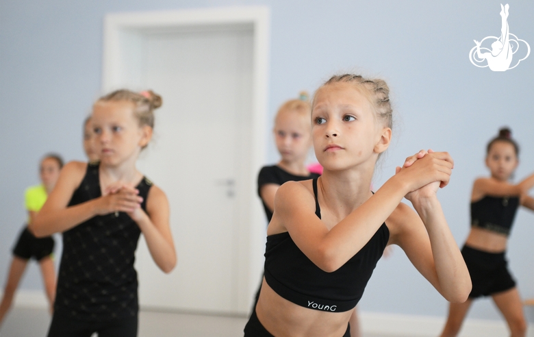 Gymnasts during a dance class at the training camp in the Academy