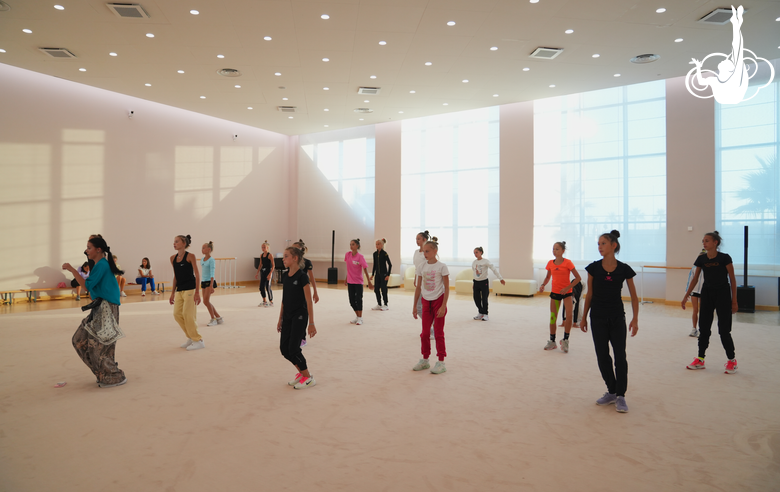Russian national team gymnasts during the Alla Dukhova TODES dance studio master class