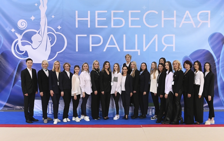 March 18, 2024.  Olympic champion Alina Kabaeva with judges at the interregional Far Eastern Federal District and Siberian Federal District tournament according to the rules of the International Association in Novosibirsk