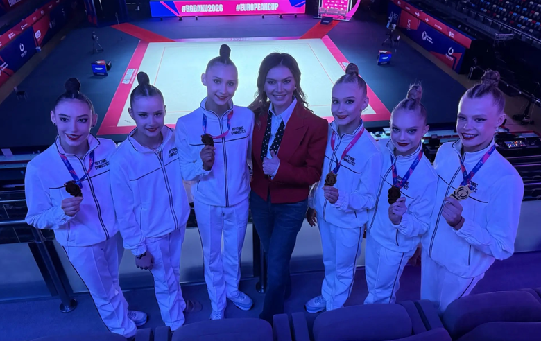 May 3, 2026. Olympic champion Alina Kabaeva and the Russian national team in group exercises at the European Cup