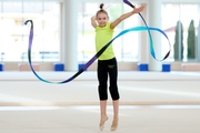 Elvira Belyaeva during an exercise with a ribbon