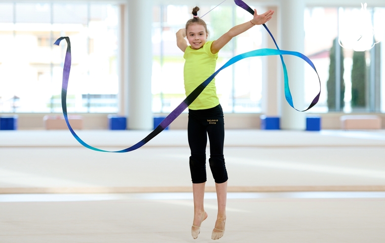 Elvira Belyaeva during an exercise with a ribbon