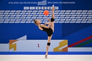 Kristina Voitenko during an exercise with a ball  at floor testing ahead of the BRICS Games