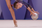 Elvira Belyaeva during an exercise with a ball during the control training session