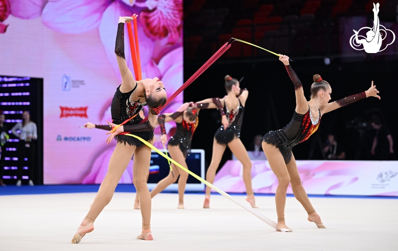Moscow group gymnasts during their ribbon routine