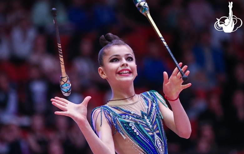 Karolina Tarasova (Russia) during the exercise with clubs