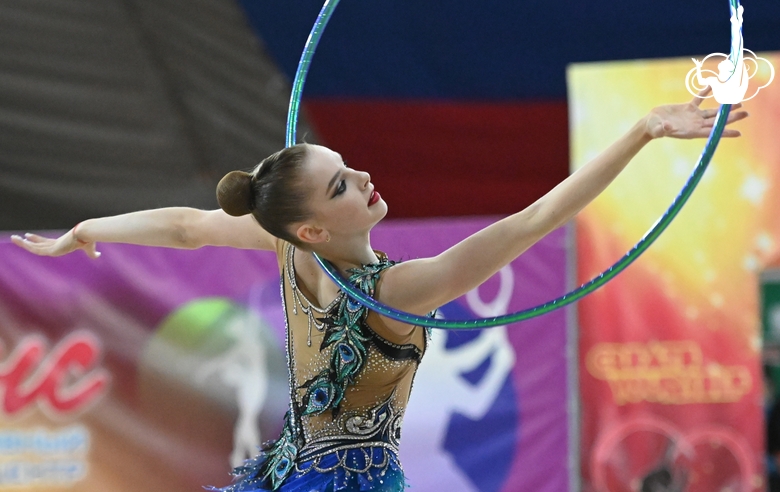 Gymnast during an exercise with a hoop