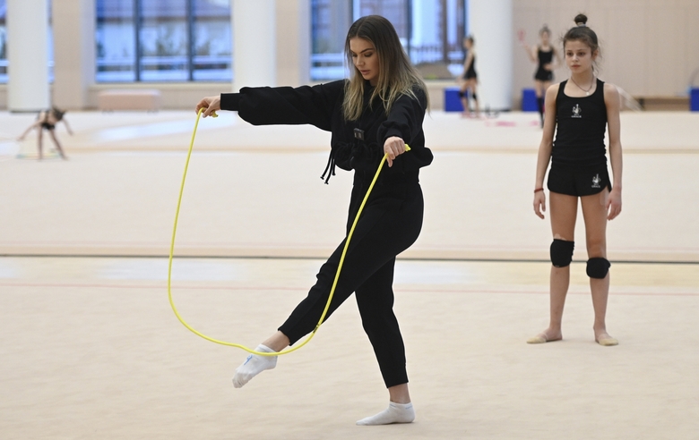 April 4, 2024.  Olympic champion Alina Kabaeva explains the jump rope exercise technique