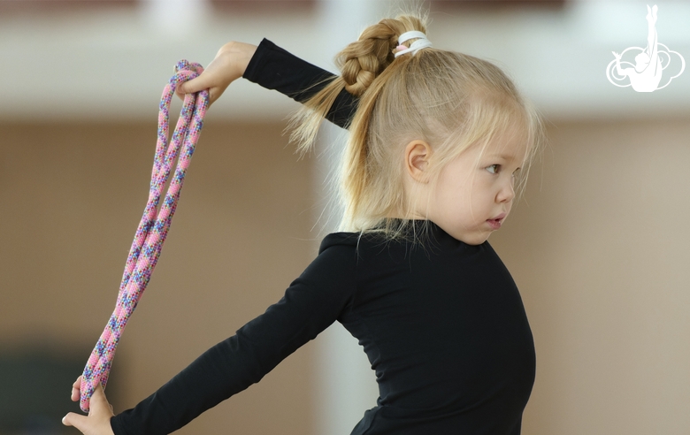 Young gymnasts during training