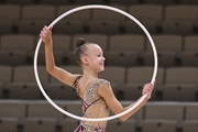 Kristina Voitenko doing an exercise with a hoop during the assessment training session