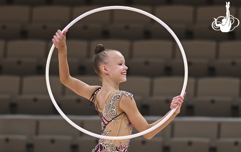 Kristina Voitenko doing an exercise with a hoop during the assessment training session